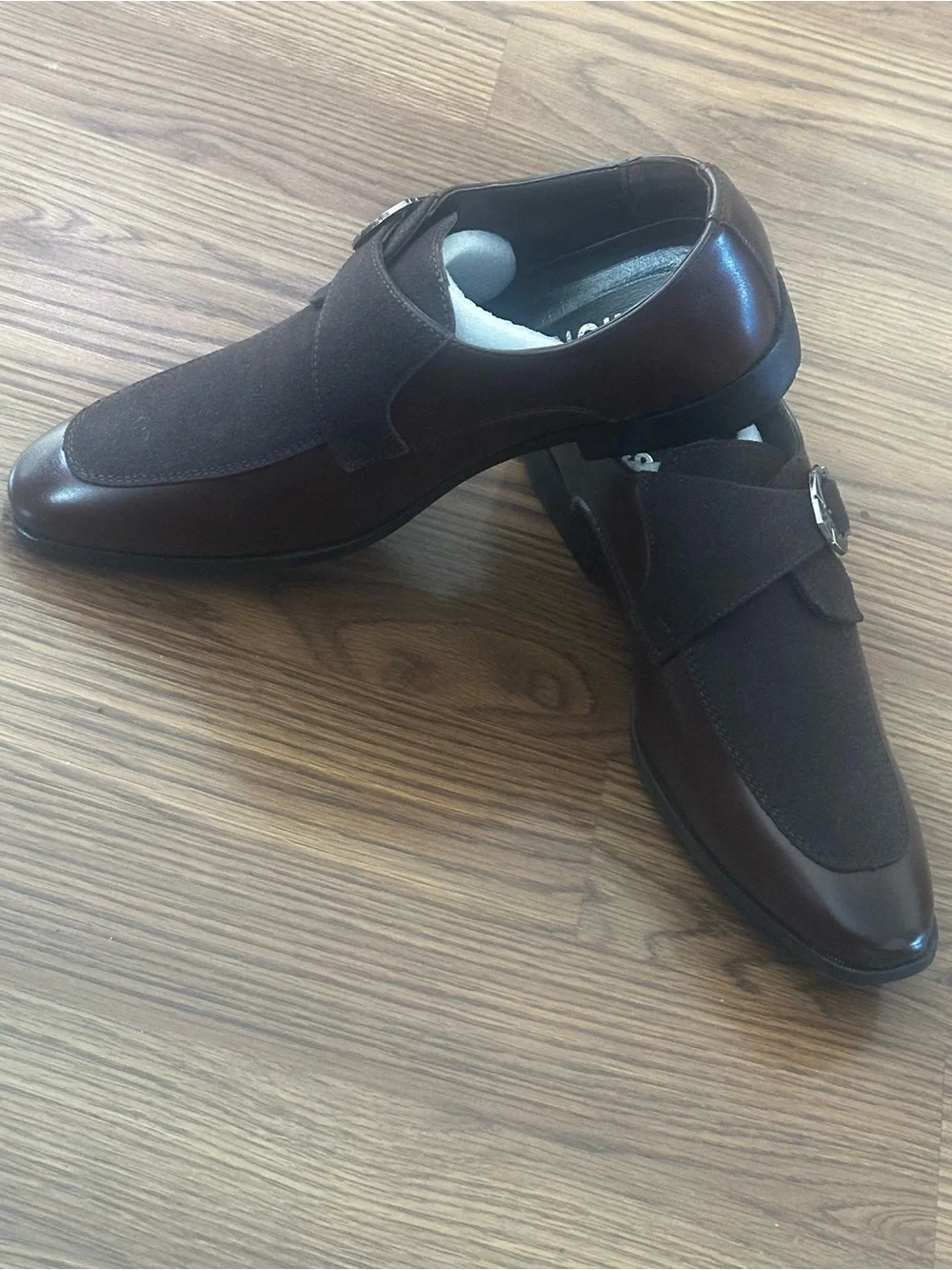 Brown Men's Leather & Suede Monk Strap Dress Shoes